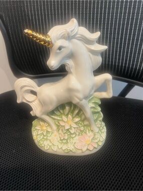 Vintage 1980s Ceramic Unicorn Figurine Passant Glazed